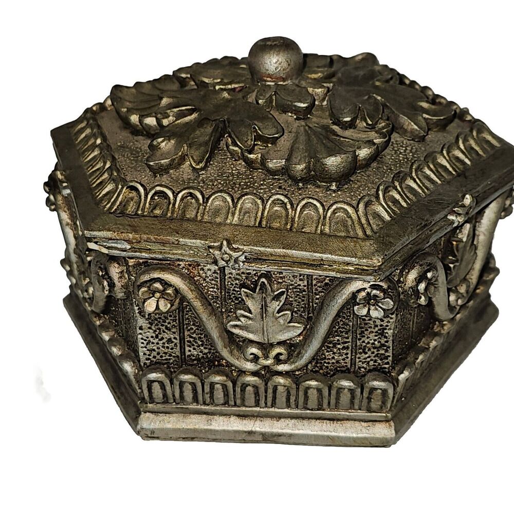 Baroque Ornate Jewelry Box Silver  Trinket Storage Holder For Keys/Change  Decor